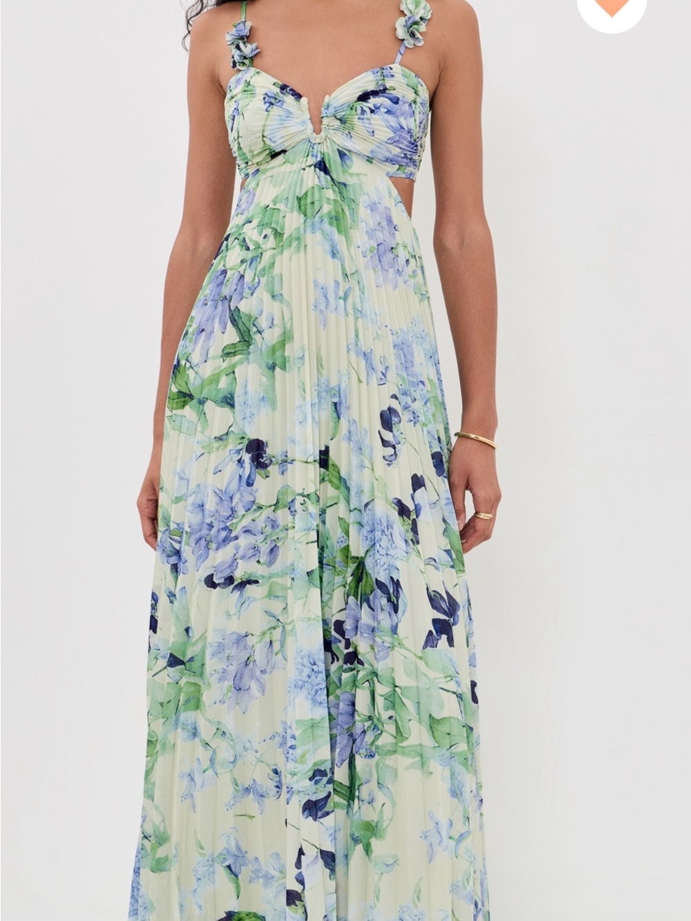 Astr Pleated Floral Maxi Dress in Pastel Green and Blue